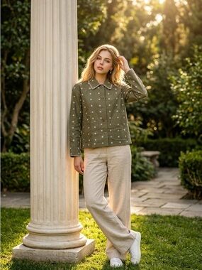 Olive Star-Embroidered Jacket spring lightweight cotton oversized